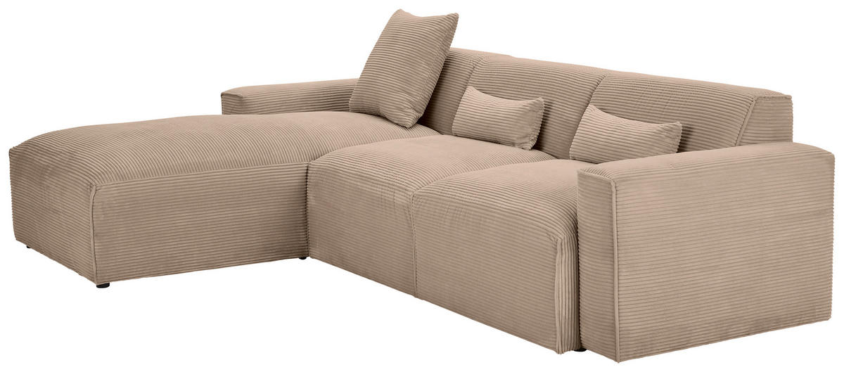 ECKSOFA in Cord Hellbraun  - Hellbraun/Schwarz, Design, Kunststoff/Textil (196/303cm) - Livetastic
