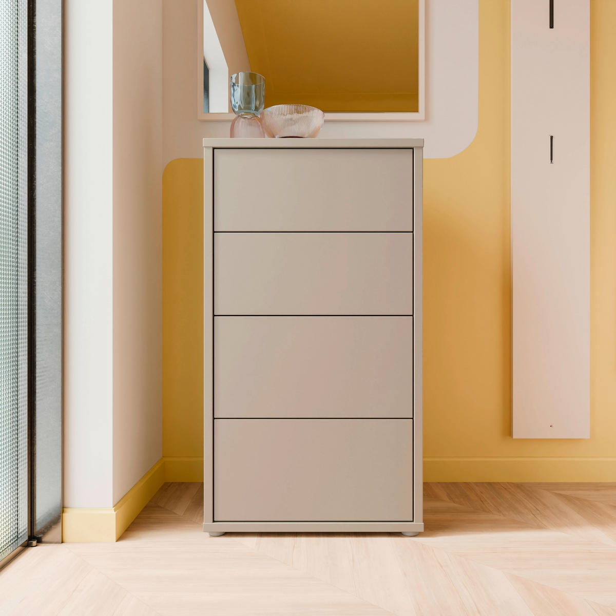 KOMMODE , 55/99/35 cm, 4 Schublade(n)  - Taupe/Silberfarben, Trend, Holzwerkstoff/Kunststoff (55/99/35cm) - Carryhome