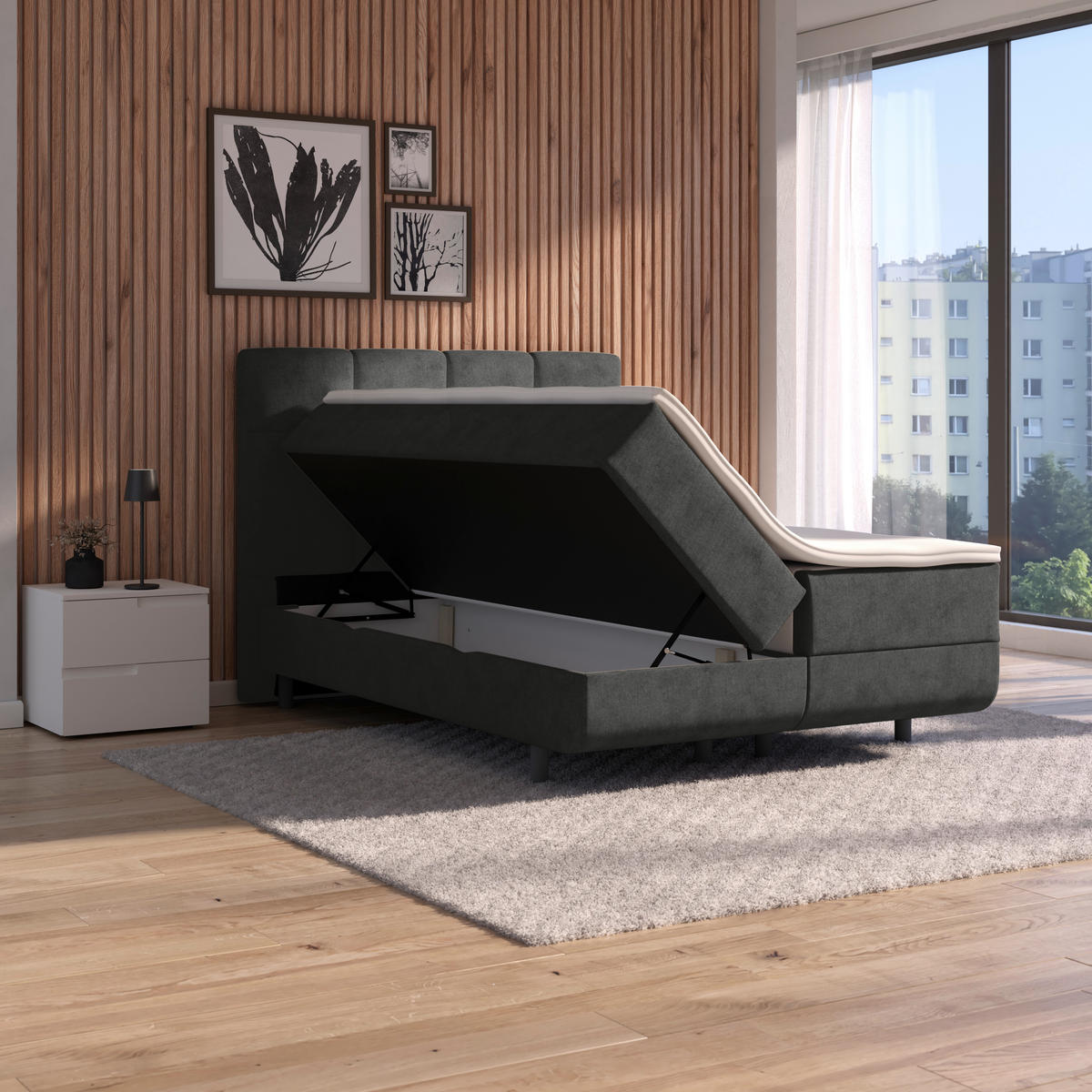 POLSTERBETT Bettkasten, Topper 140/200 cm  in Dunkelgrau  - Dunkelgrau/Schwarz, MODERN, Kunststoff/Textil (140/200cm) - MID.YOU