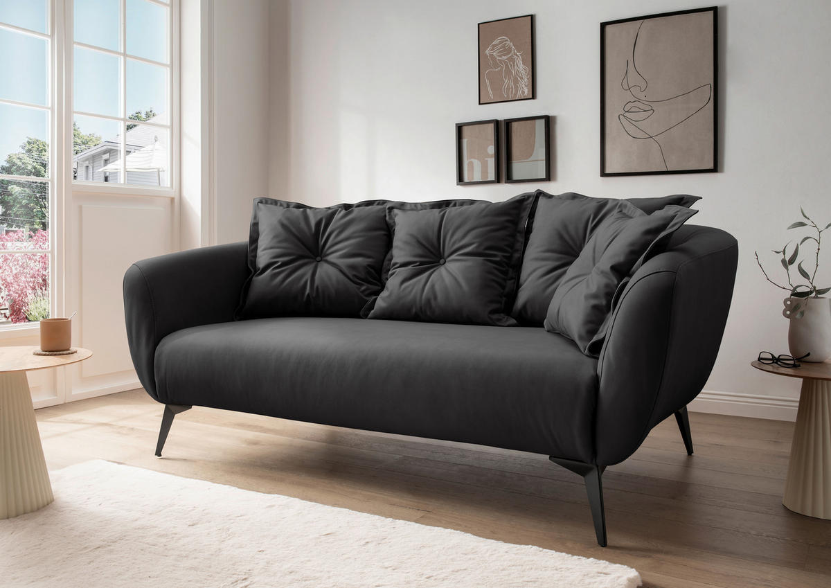 2,5-SITZER in Lederlook Schwarz  - Schwarz, Modern, Textil/Metall (196/94/103cm) - Livetastic
