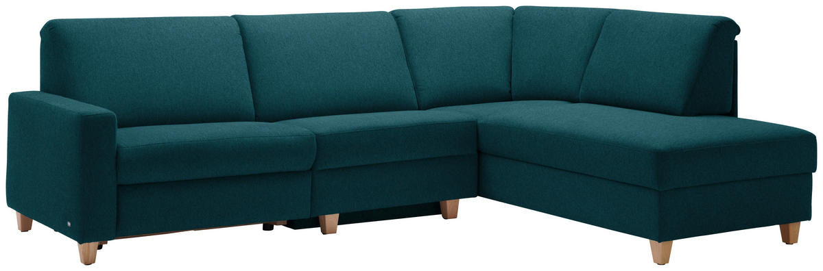 ECKSOFA in Flachgewebe Petrol  261/203 cm  - Eichefarben/Petrol, KONVENTIONELL, Holz/Textil (261/203cm) - Sedda