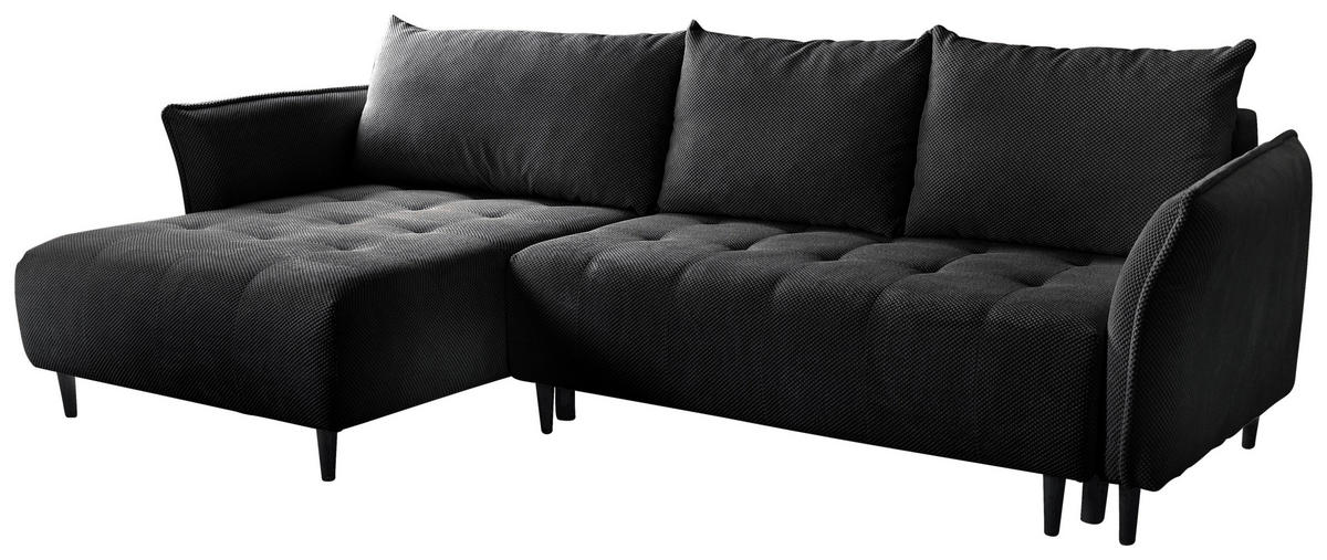 ECKSOFA MONTE CARLO Schwarz Struktur, Plüsch  - Schwarz, Trend, Textil (160/290cm) - MID.YOU