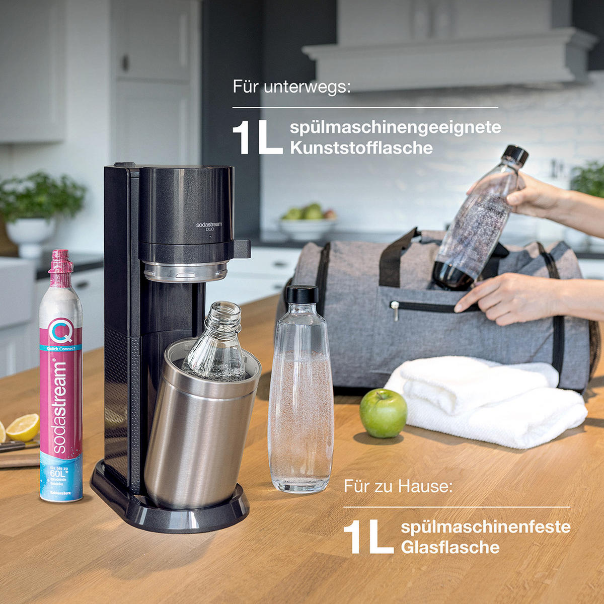 WASSERSPRUDLER Duo Titan Mega-Pack  - Titanfarben, KONVENTIONELL, Glas/Kunststoff (44cm) - SodaStream
