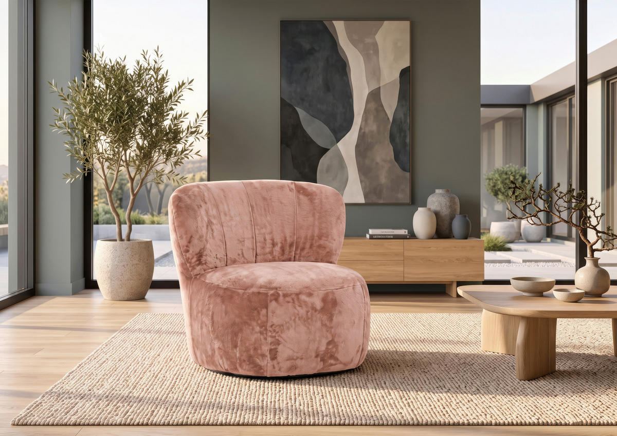 SESSEL in Plüsch Altrosa  - Schwarz/Altrosa, MODERN, Textil/Metall (82/78/81cm) - Carryhome