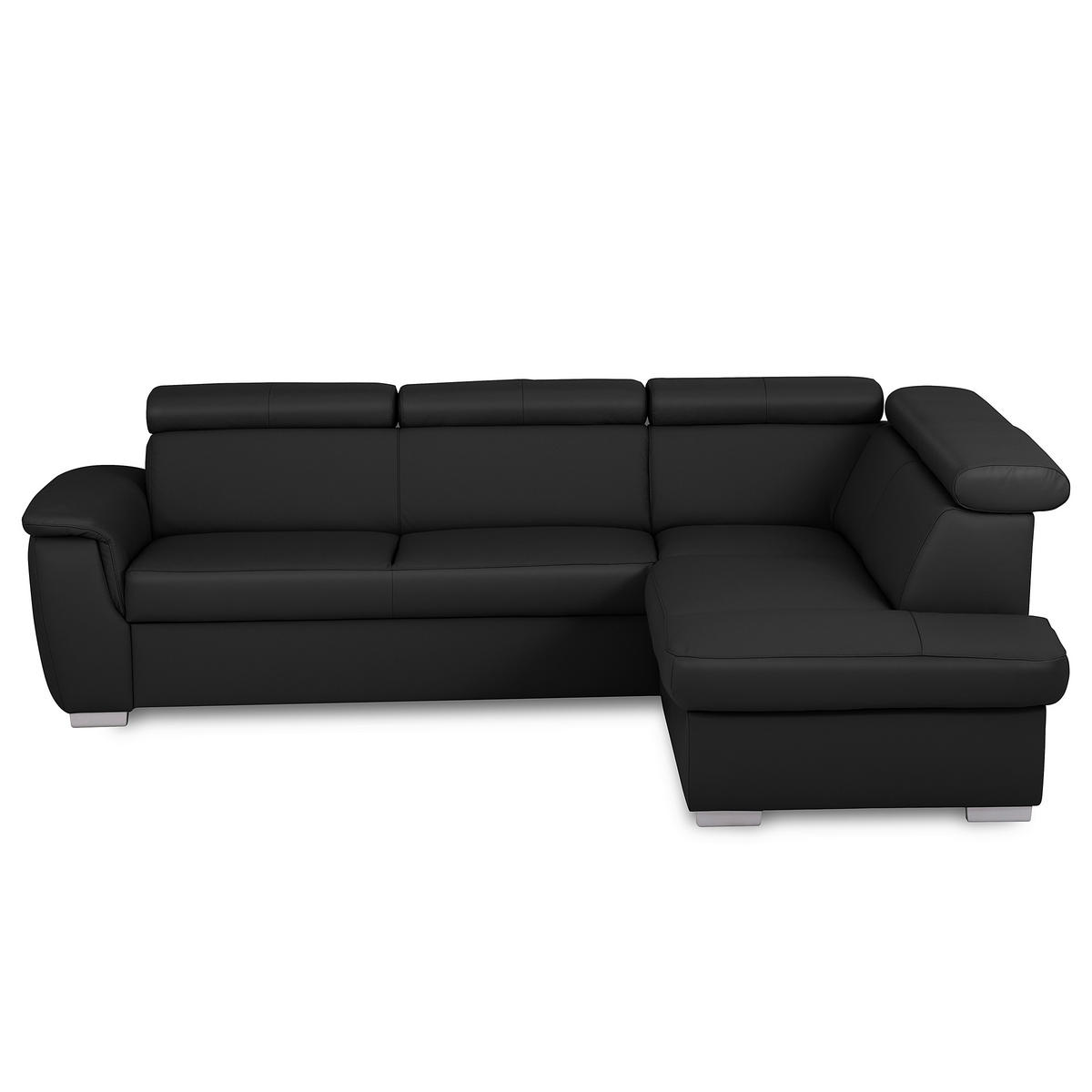 ECKSOFA  in Lederlook Echtleder Schwarz  - Silberfarben/Schwarz, Leder/Holz (262/211cm) - Celina Home