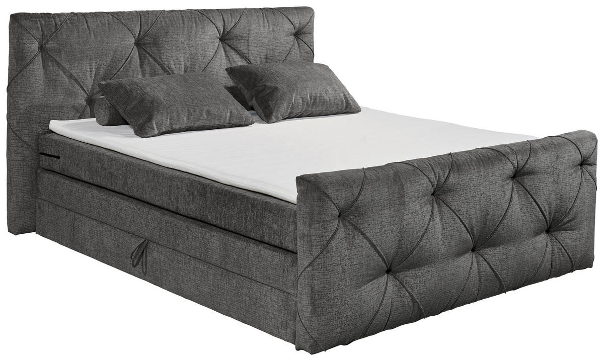 BOXSPRINGBETT 180/200 cm  in Anthrazit  - Anthrazit/Schwarz, Design, Holzwerkstoff/Kunststoff (180/200cm) - Boxxx