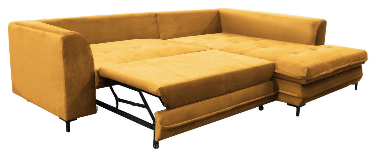 ECKSOFA Gelb Velours  - Gelb/Schwarz, Design, Textil/Metall (277/187cm) - Livetastic