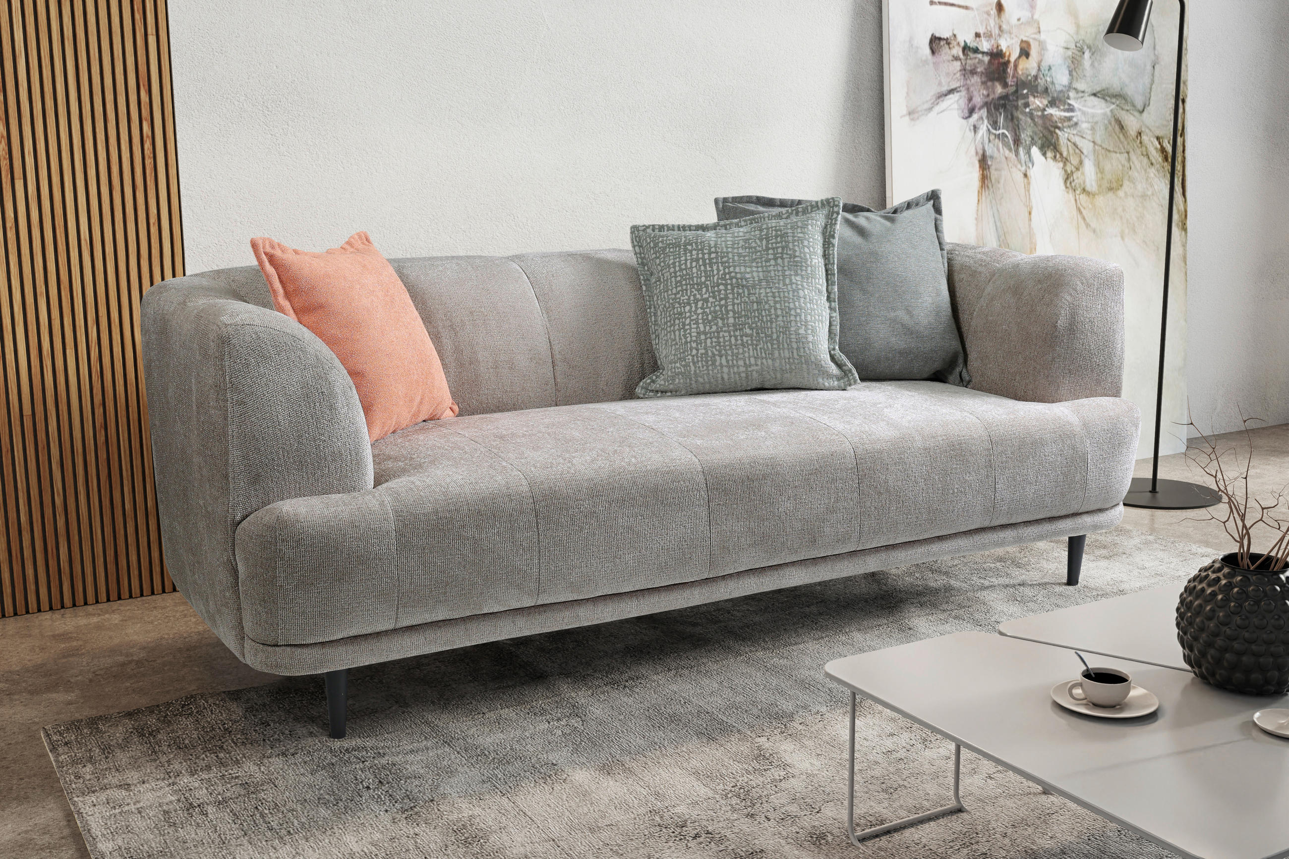 3-SITZER-SOFA Flachgewebe Graubraun  - Graubraun/Schwarz, Design, Textil/Metall (226/77/106cm) - MID.YOU
