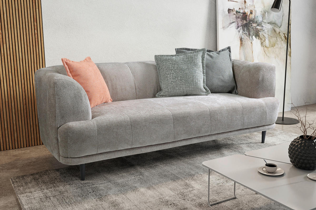 3-SITZER-SOFA in Flachgewebe Graubraun  - Graubraun/Schwarz, Design, Textil/Metall (226/77/106cm) - MID.YOU