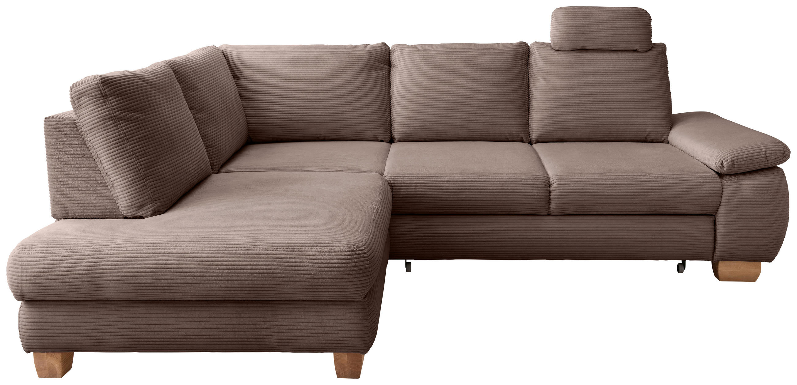 ECKSCHLAFSOFA Cord Graubraun  inkl. Bettkasten, Schlaffunktion, Armteilverstellung, Sitztiefenverstellung, Liegefläche im Originalstoff, Kopfstütze  - Wildeiche/Graubraun, MODERN, Holz/Textil (206/261cm) - Livetastic