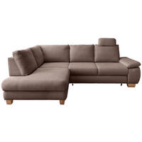 ECKSCHLAFSOFA Cord Graubraun  inkl. Bettkasten, Schlaffunktion, Armteilverstellung, Sitztiefenverstellung, Liegefläche im Originalstoff, Kopfstütze  - Wildeiche/Graubraun, MODERN, Holz/Textil (206/261cm) - Livetastic
