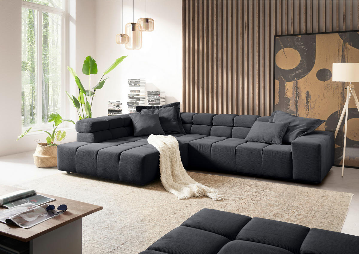 ECKSOFA in Feincord Anthrazit  - Anthrazit/Schwarz, Design, Kunststoff/Textil (215/319cm) - Hom`in