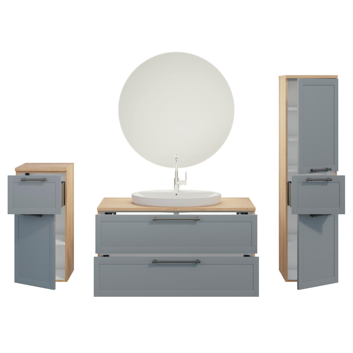 BADEZIMMER 5-teilig  in 200,3 cm  - Edelstahlfarben/Eichefarben, MODERN, Holzwerkstoff/Stein (200,3cm) - Celina Home