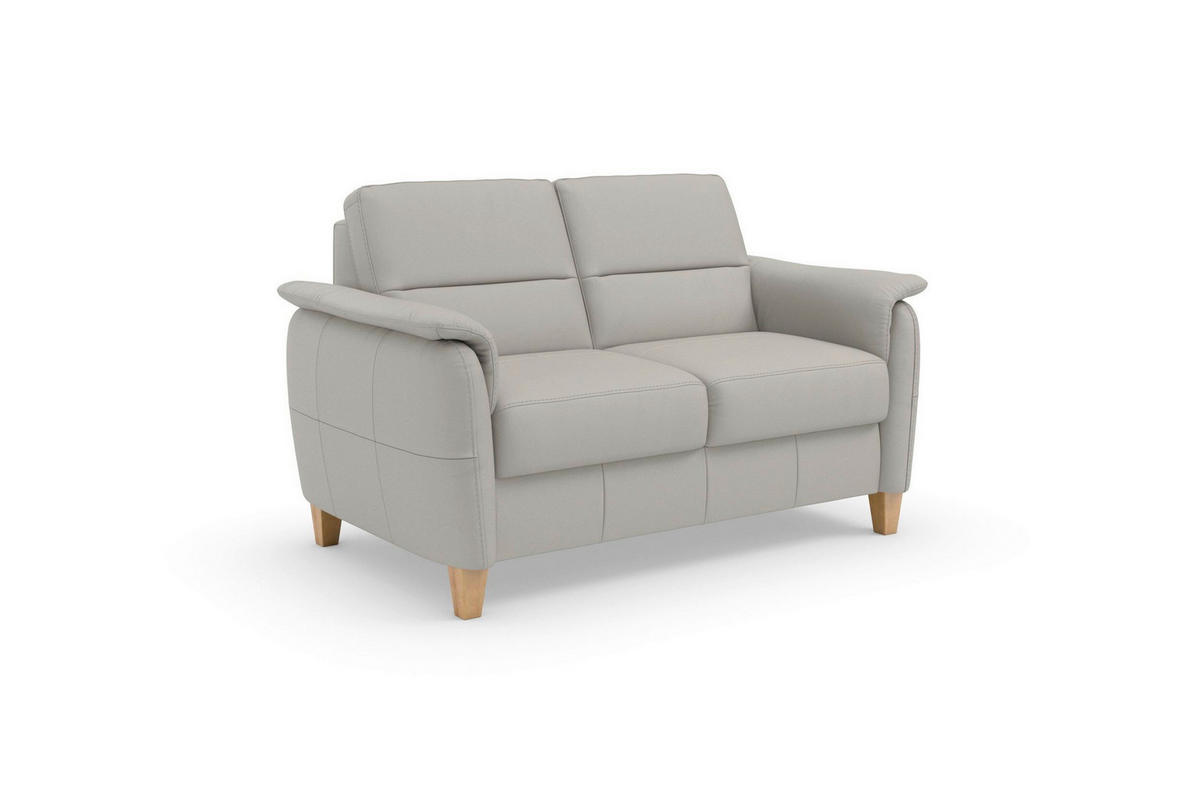 2-SITZER-SOFA PALMERA E Hellgrau Echtleder  - Eichefarben/Hellgrau, Basics, Leder/Holz (149/89/89cm) - Sit & More