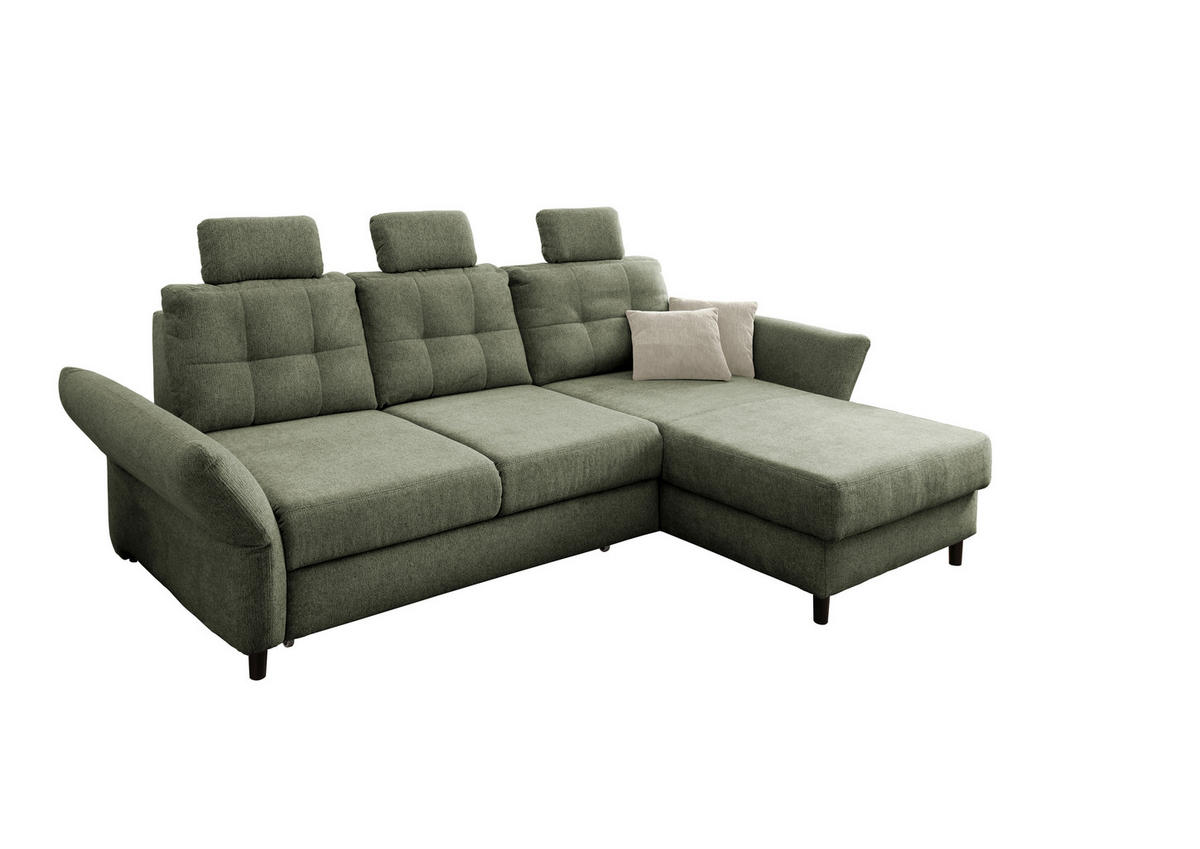 ECKSOFA in Chenille Dunkelgrün  - Dunkelgrün/Beige, Modern, Holz/Textil (250-280/176cm) - Livetastic