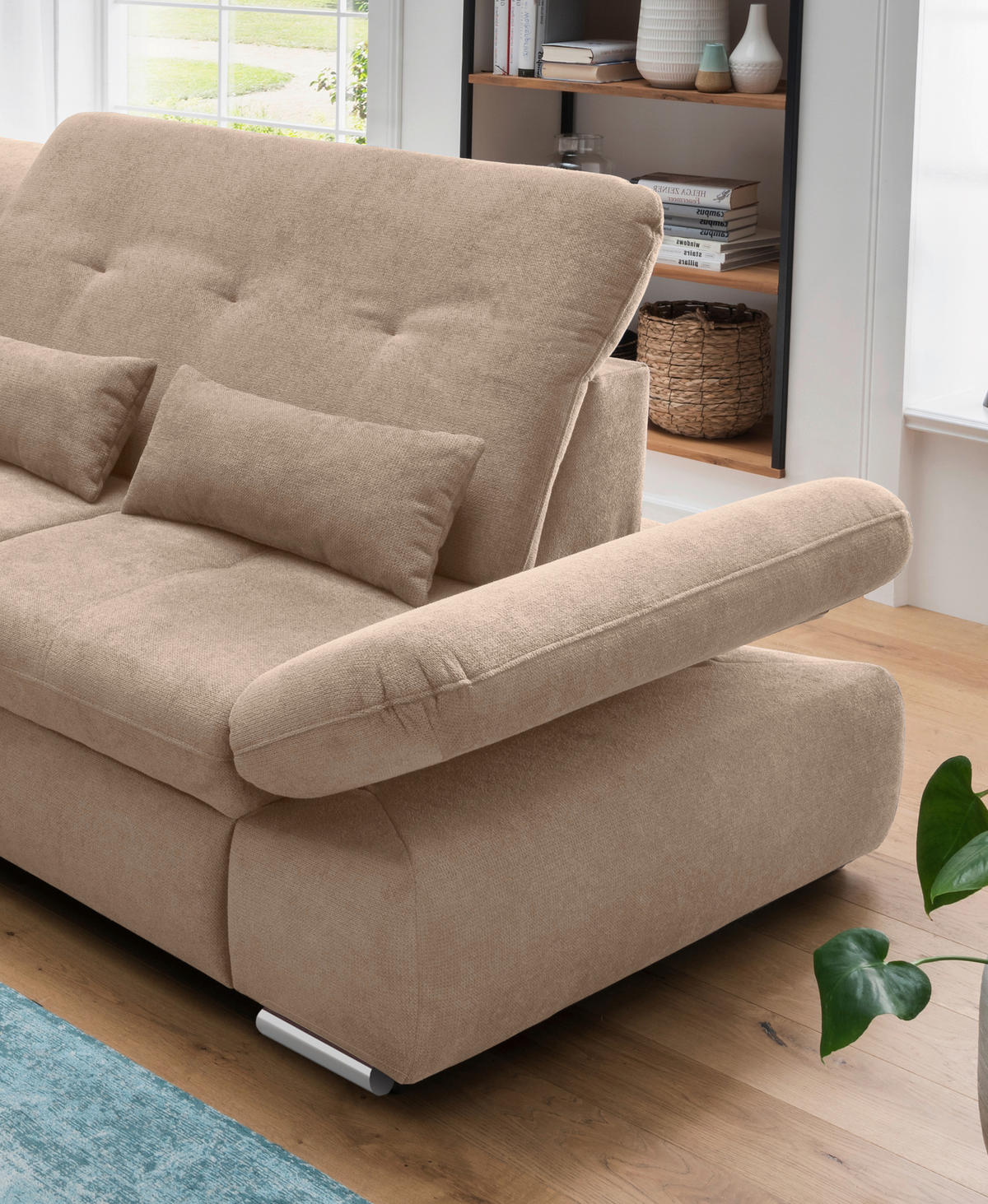 ECKSOFA in Chenille Hellbraun  - Chromfarben/Hellbraun, Design, Textil/Metall (196/300cm) - Livetastic