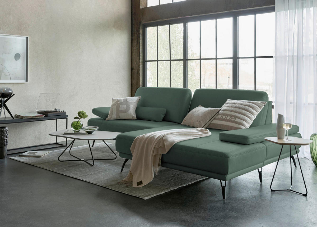 ECKSOFA Echtleder Opal  - Opal/Schwarz, Konventionell, Leder/Metall (301/180cm) - Joop!