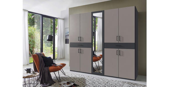 DREHTÜRENSCHRANK in Graphitfarben, Sahara - Schwarz/Graphitfarben, KONVENTIONELL, Glas/Holzwerkstoff (225/208/58cm) - Carryhome