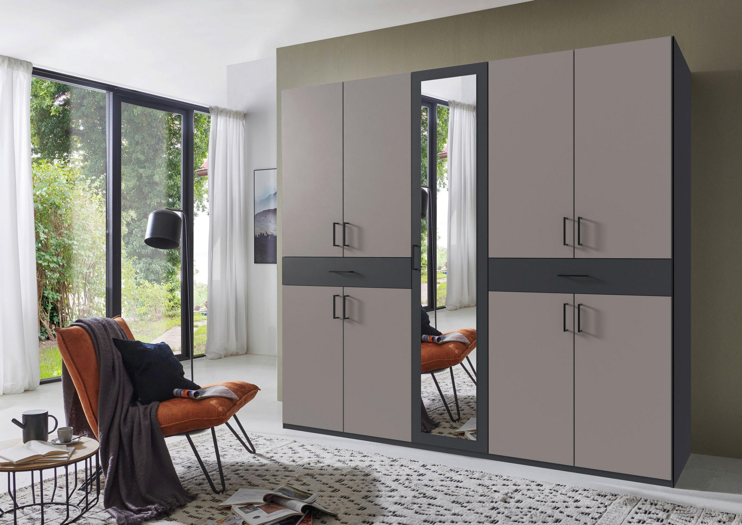 DREHTÜRENSCHRANK in Graphitfarben, Sahara - Schwarz/Graphitfarben, Konventionell, Glas/Holzwerkstoff (225/208/58cm) - Carryhome