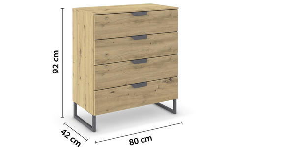KOMMODE  in 80/92/42 cm  - Dunkelgrau/Eiche Artisan, Design, Holzwerkstoff/Metall (80/92/42cm) - Carryhome