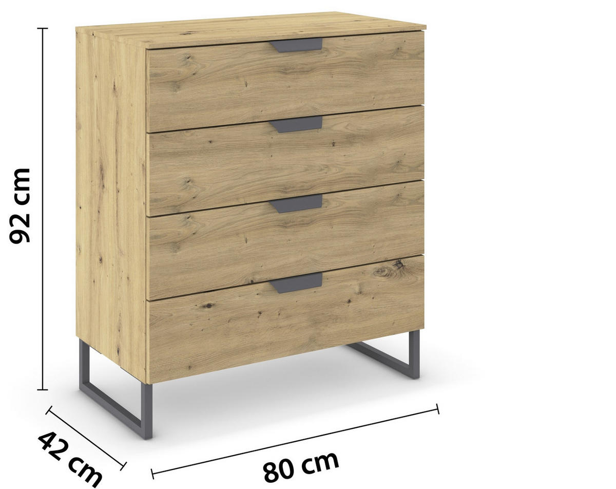 KOMMODE  in 80/92/42 cm  - Dunkelgrau/Eiche Artisan, Design, Holzwerkstoff/Metall (80/92/42cm) - Carryhome