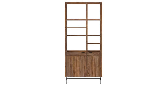 REGAL Sheesham massiv Braun, Honig - Schwarz/Braun, Design, Holz/Metall (82,2/184,1/38cm) - Carryhome