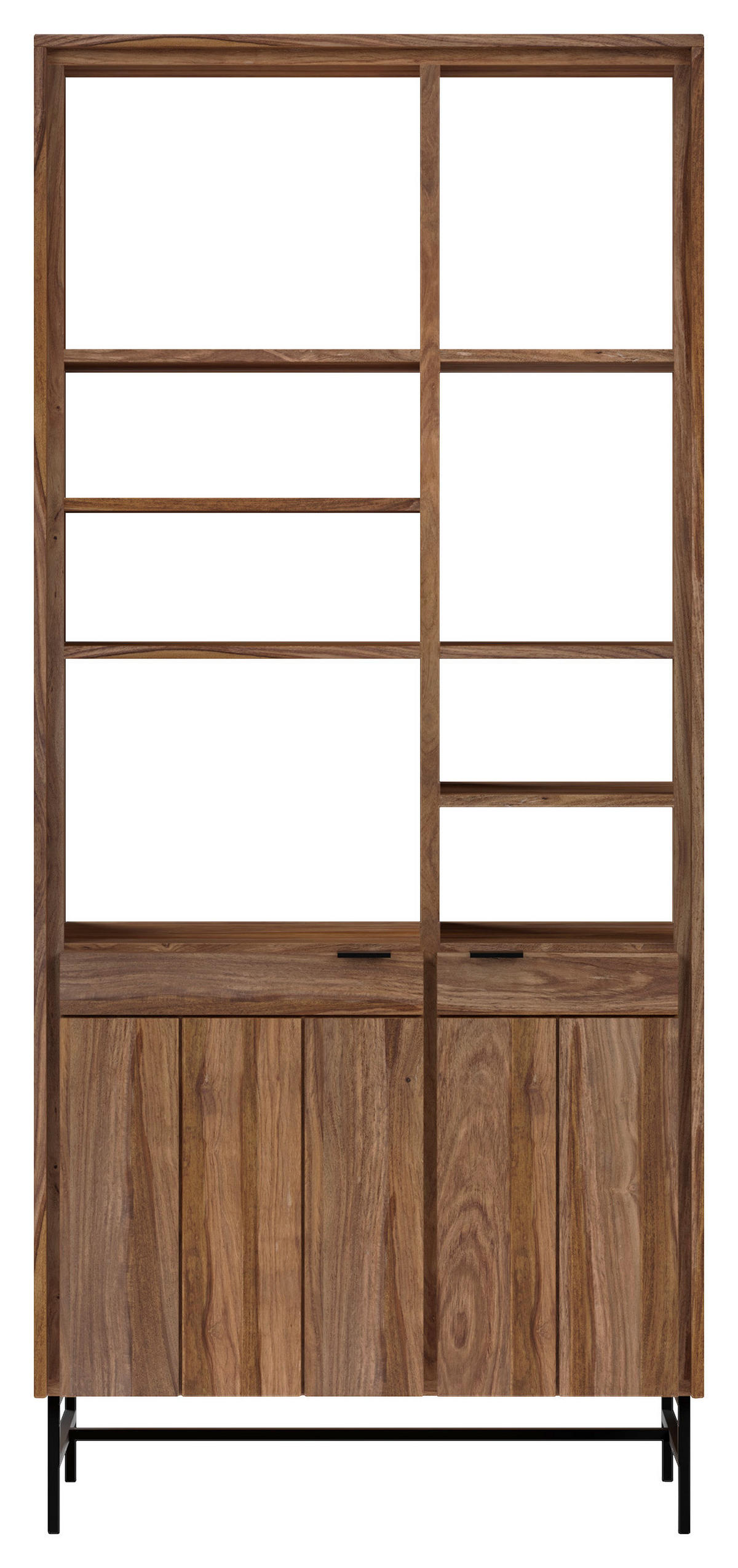 REGAL Sheesham massiv Braun, Honig  - Schwarz/Braun, Design, Holz/Metall (82,2/184,1/38cm) - Carryhome