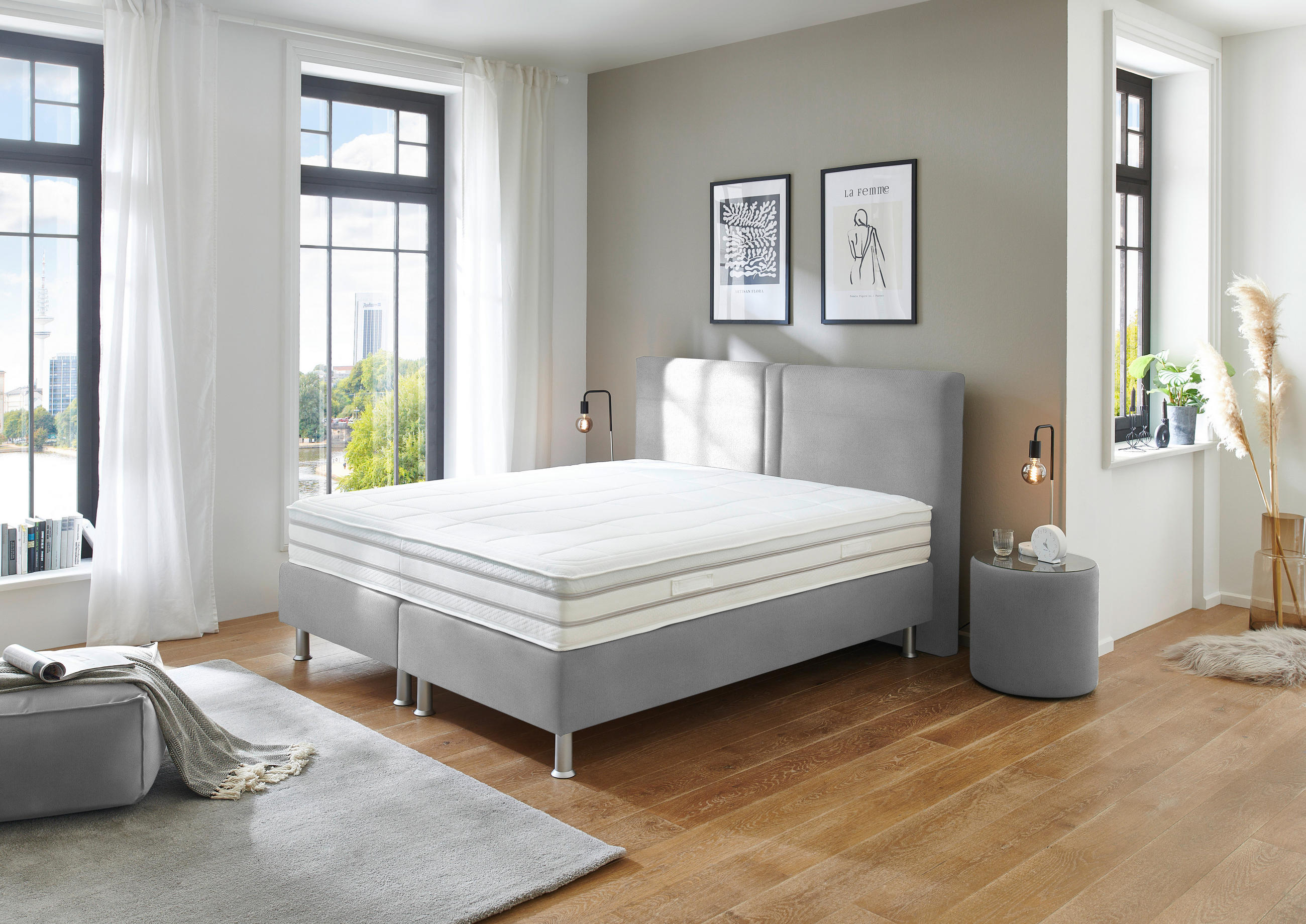 BOXSPRINGBETT 200/200 cm  in Hellgrau  - Hellgrau/Alufarben, Design, Kunststoff/Textil (200/200cm) - Beldomo - Sleep