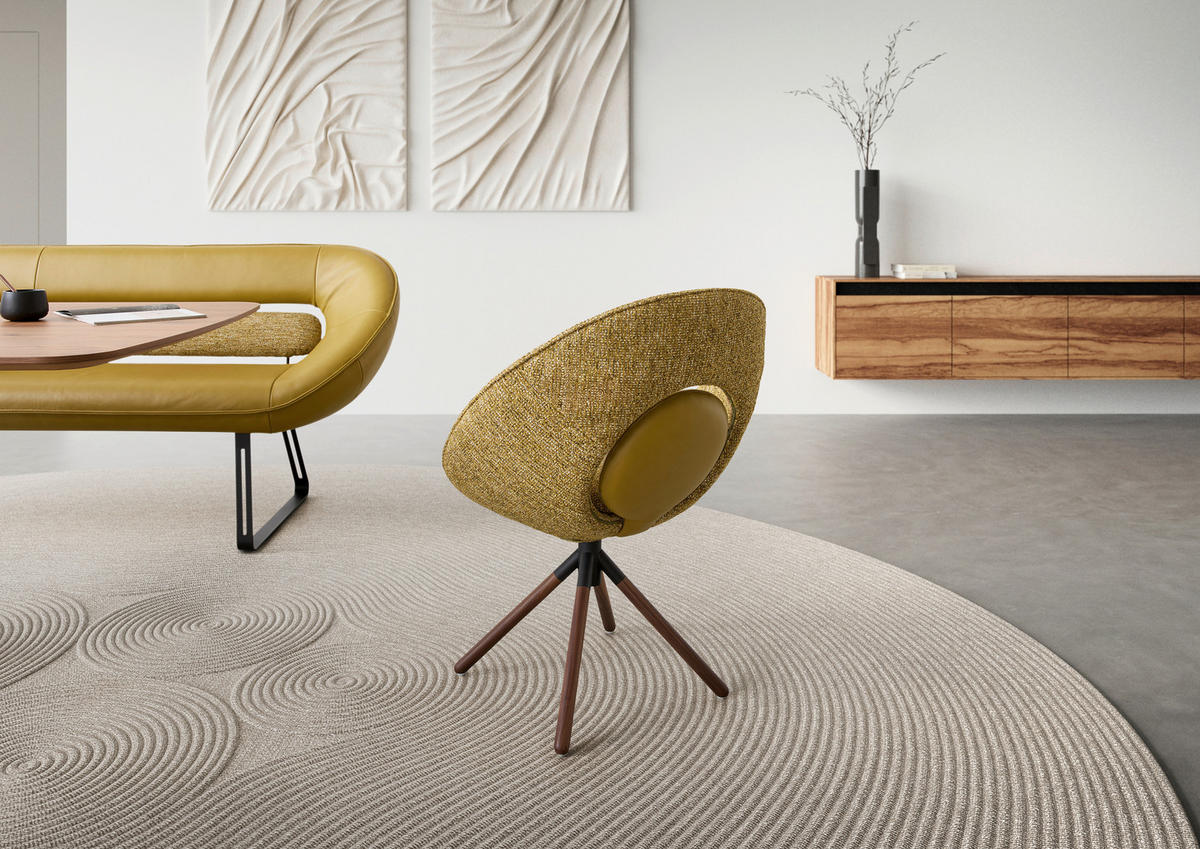 STUHL  Typenauswahl, Sitzfläche 360° drehbar, Gestellauswahl, Stoff-/Lederauswahl Chenille, Flachgewebe  Senfgelb  - Beige/Senfgelb, Design, Leder/Textil (67cm) - Koinor