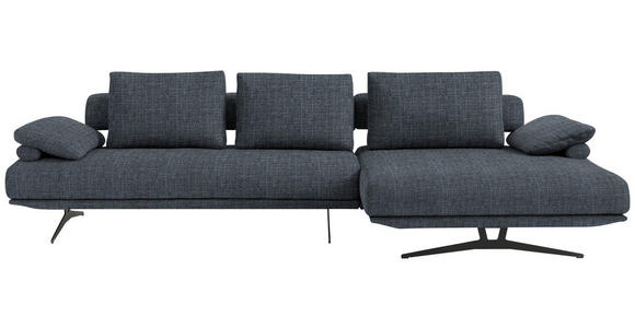 ECKSOFA  in Chenille Dunkelblau Rückenkissen, Armlehnenkissen  334/168 cm  - Schwarz/Dunkelblau, Design, Textil/Metall (334/168cm) - Dieter Knoll