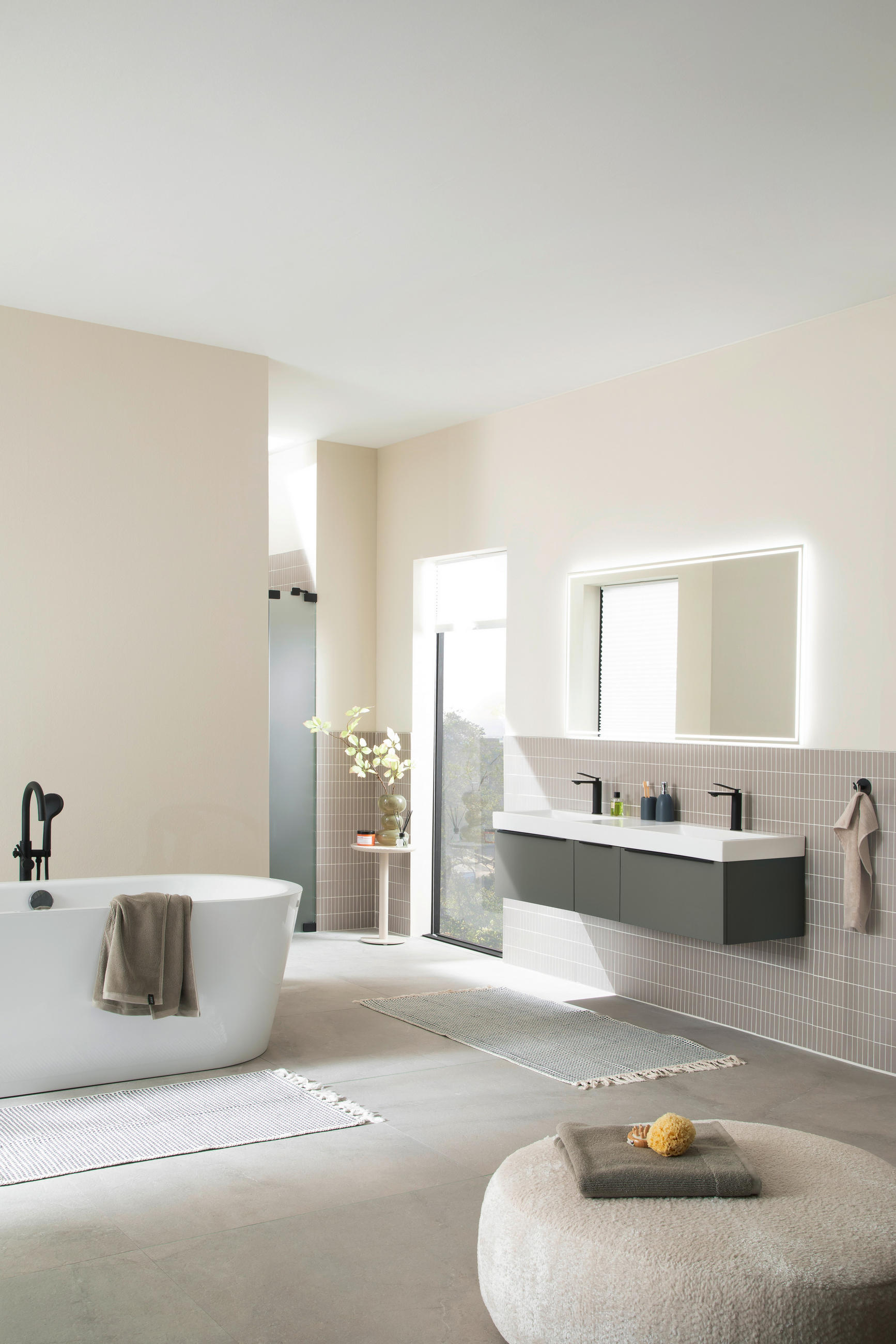 BADEZIMMER 3-teilig  in 152 cm  - Schwarz/Weiß, Basics, Keramik/Holzwerkstoff (152cm) - Schöner Wohnen