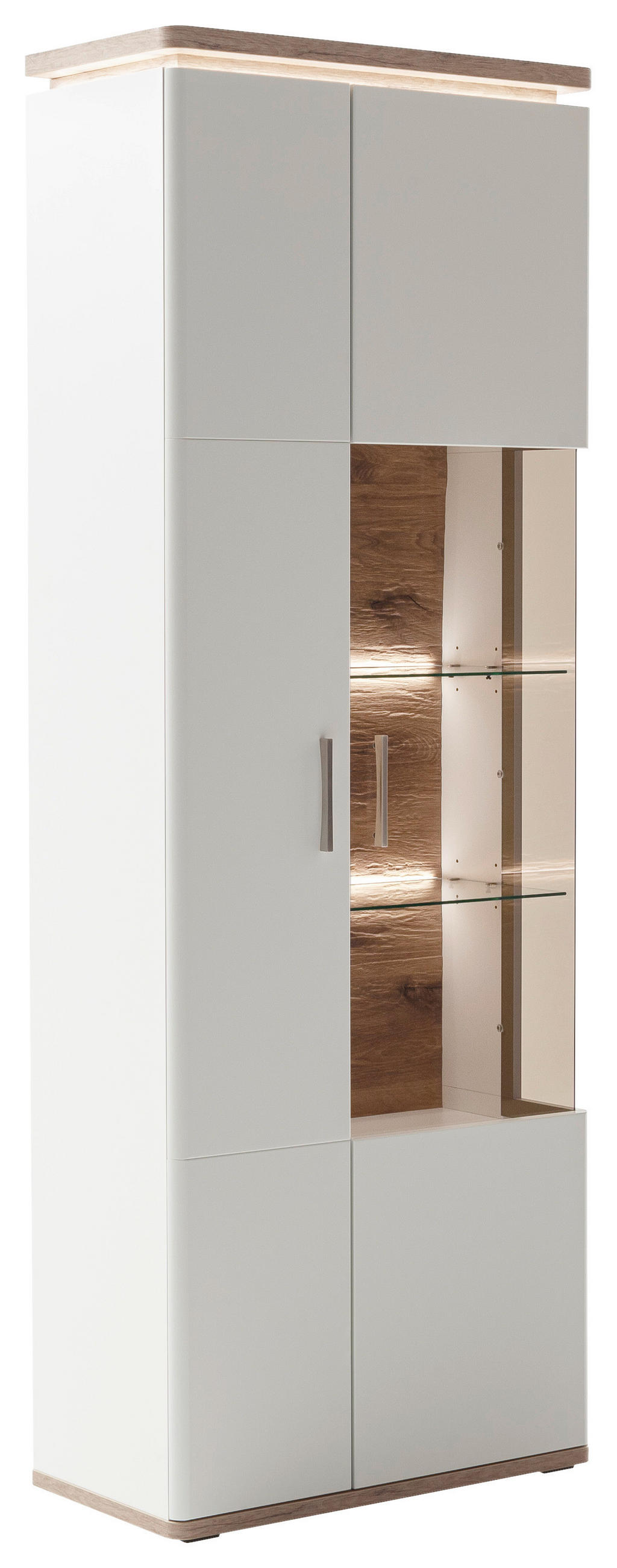 VITRINE in Weiss, Eichefarben  - Weiss/Eichefarben, Design, Glas/Holzwerkstoff (75/208/38cm) - Livetastic