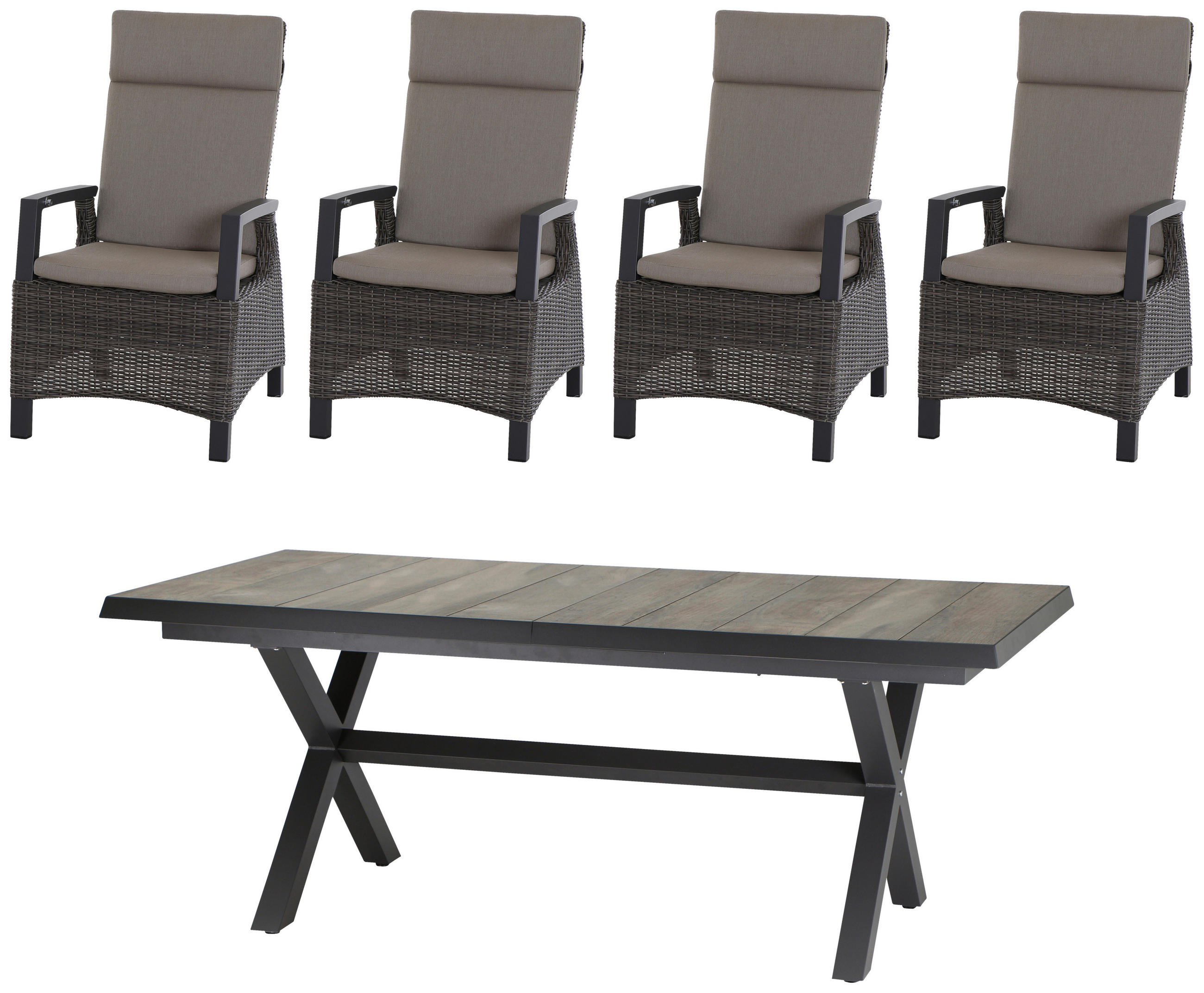 GARTENGARNITUR 5-teilig Aluminium - Anthrazit/Grau, Basics, Keramik/Kunststoff (100/109/200cm) - Siena Garden