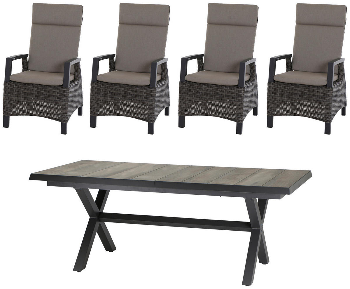 GARTENGARNITUR 5-teilig  - Anthrazit/Grau, Basics, Keramik/Kunststoff (100/109/200cm) - Siena Garden