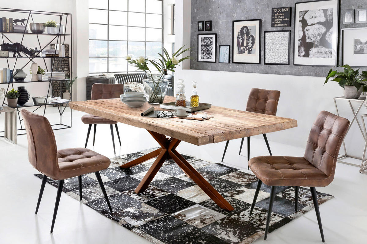 ESSTISCH 240/100/76 cm Echtholz  Holz, Metall rechteckig Braun, Naturfarben  - Braun/Naturfarben, MODERN, Holz/Metall (240/100/76cm) - MID.YOU