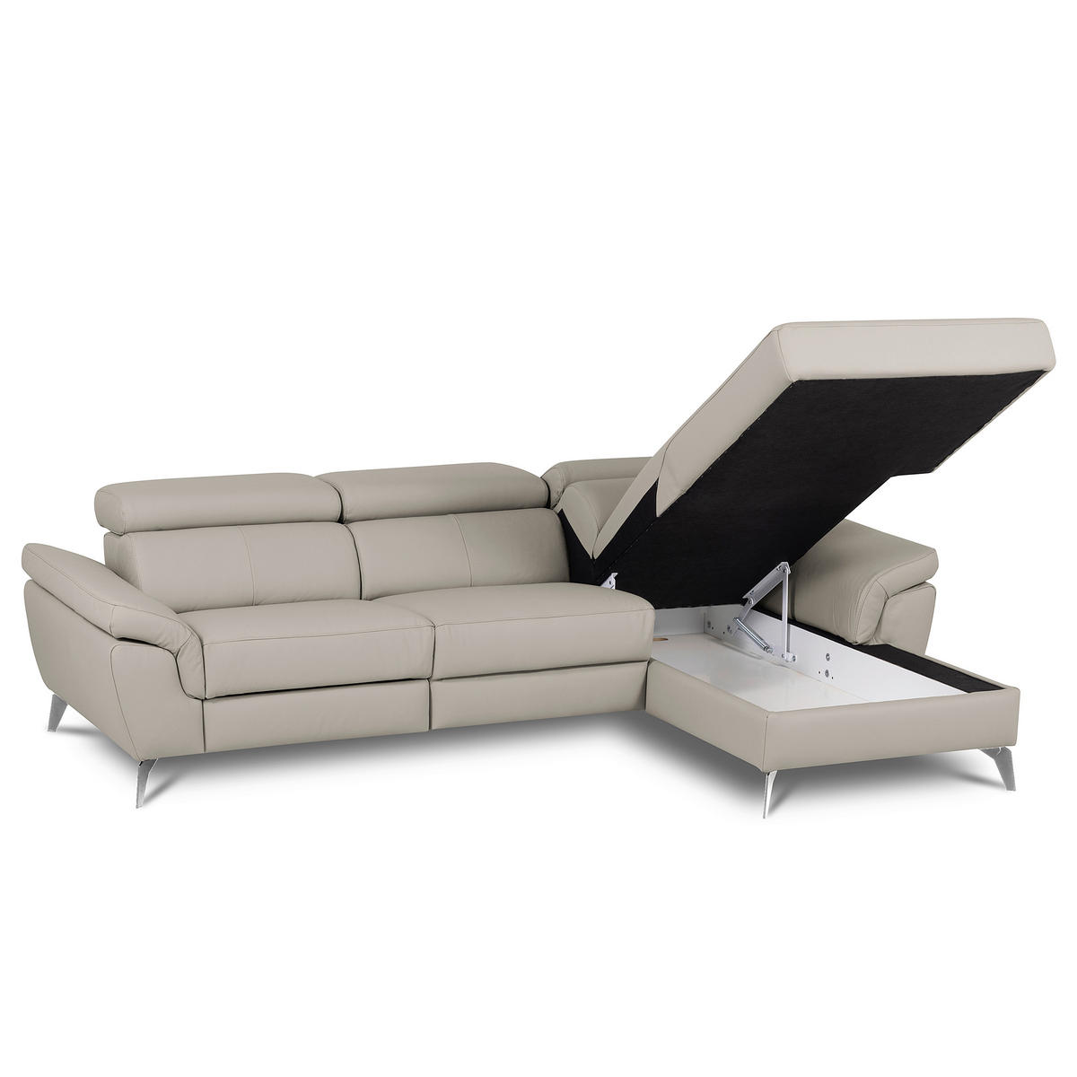 ECKSOFA Lederlook Echtleder Platinfarben  - Platinfarben/Chromfarben, Design, Leder/Textil (252/179cm) - Livetastic