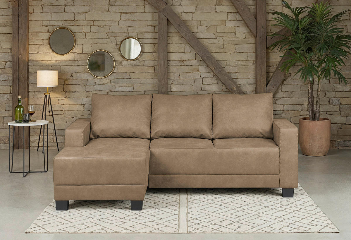 ECKSOFA Schlammfarben Mikrofaser  - Schlammfarben/Braun, Design, Holz/Textil (144/200cm) - MID.YOU