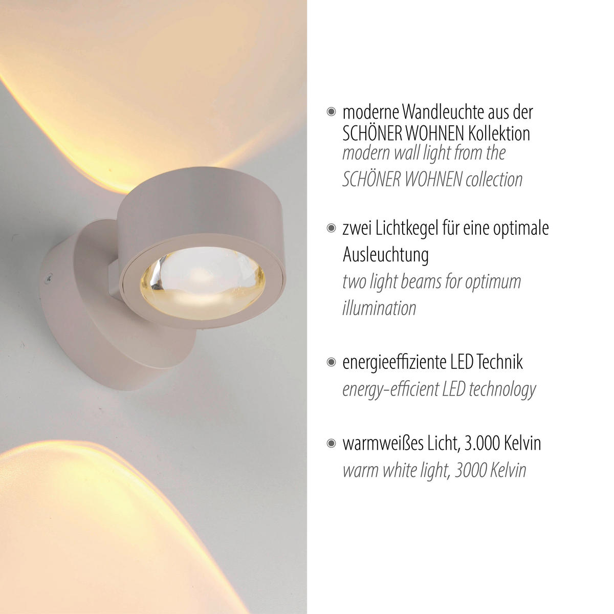 LED-WANDLEUCHTE 12,4/9/9 cm   - Sandfarben, Design, Kunststoff/Metall (12,4/9/9cm) - Schöner Wohnen