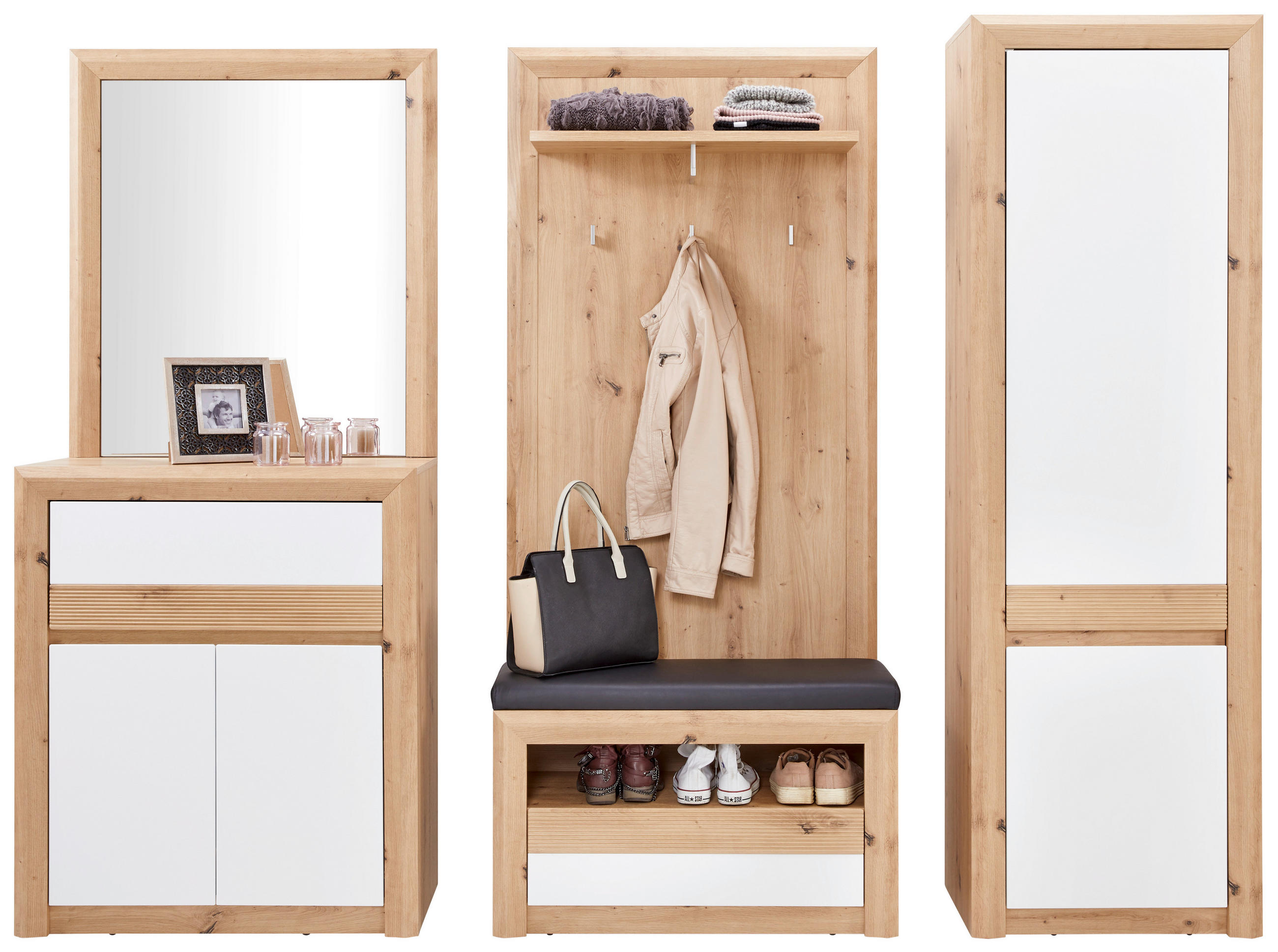Garderoben-set Kashmir New Weiß/eiche Dekor 6--Teilig.