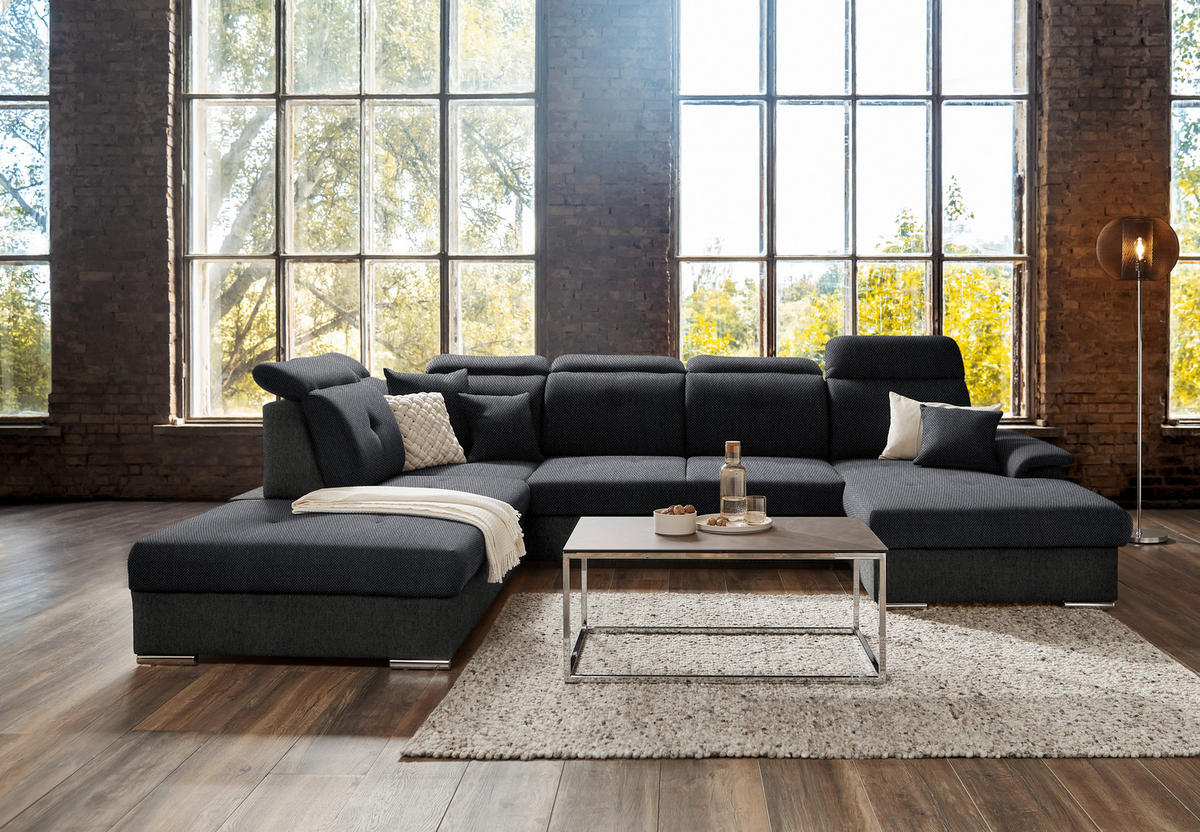 WOHNLANDSCHAFT in Webstoff, Flachgewebe Dunkelgrau  - Dunkelgrau/Silberfarben, Design, Kunststoff/Textil (263/365/187cm) - Cantus