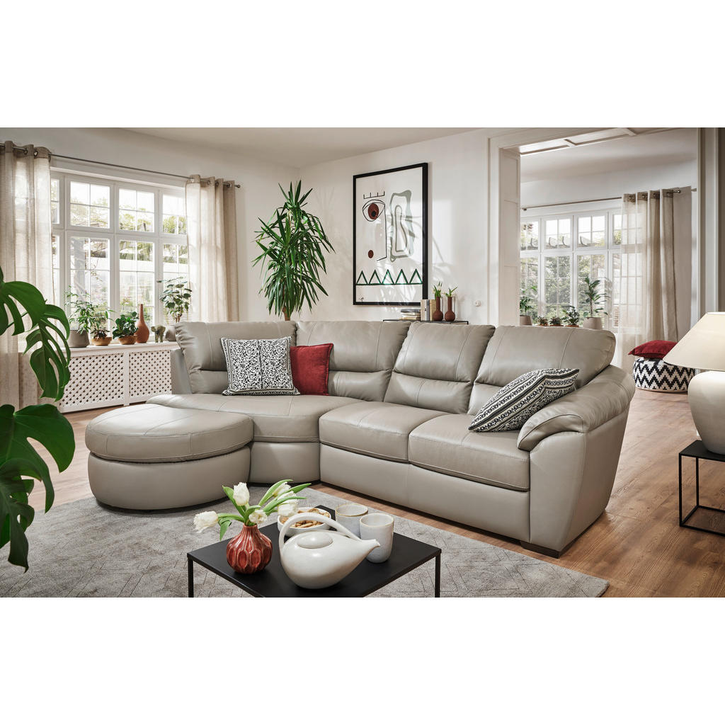Thumbnail - Livetastic Ecksofa, Grau, Leder, Kombination Echtleder/Lederlook, 4-Sitzer, L-Form, 273x194 cm, Made in EU, Wohnzimmer, ...