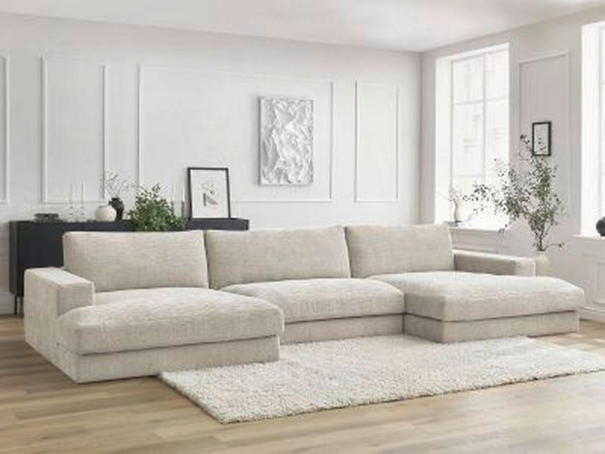 WOHNLANDSCHAFT LEONARD Beige Struktur  - Beige/Schwarz, MODERN, Kunststoff/Textil (159/349/159cm)