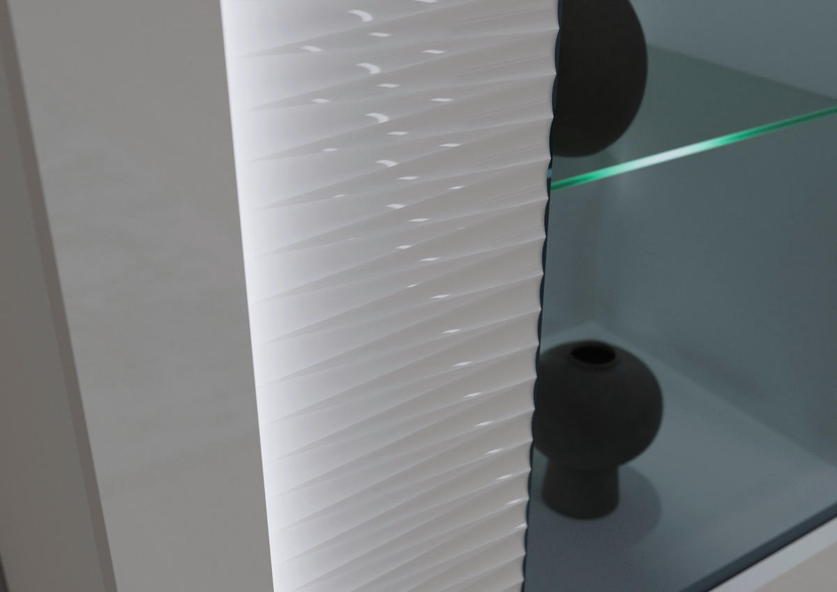 OBÝVACÍ STĚNA, vysoce lesklá bílá - barvy stříbra/vysoce lesklá bílá, Design, kompozitní dřevo/plast (351/202/46cm) - MID.YOU