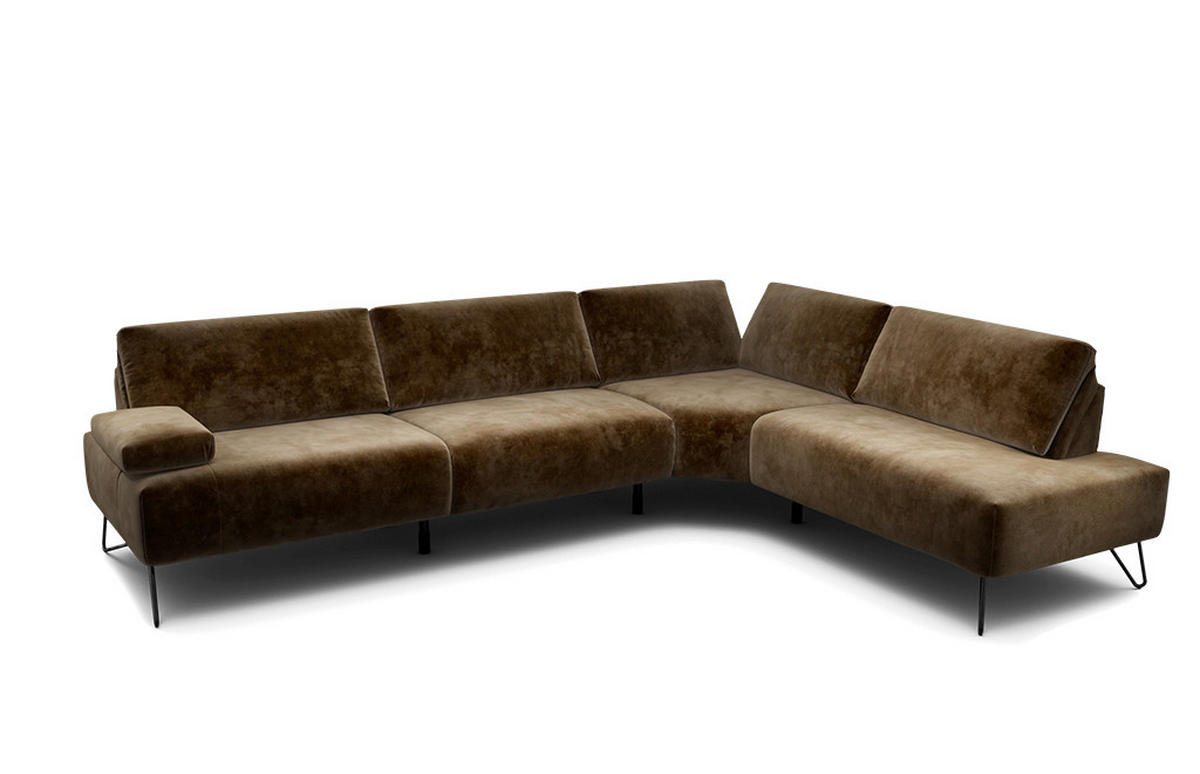 ECKSOFA Cosy Braun Samt  - Schwarz/Braun, Design, Textil/Metall (288-303/213cm) - SENSOO