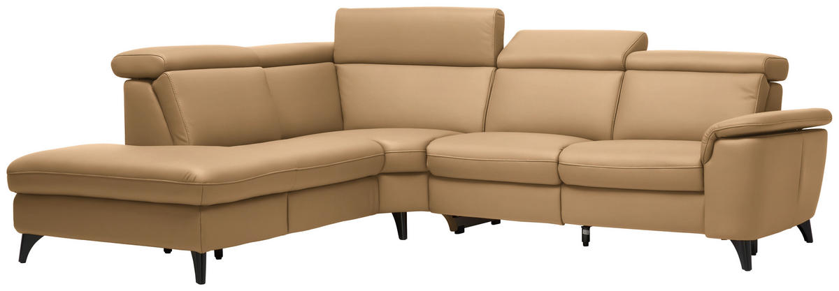 ECKSOFA in Echtleder Honig  239/285 cm  - Schwarz/Honig, Design, Leder/Metall (239/285cm) - Cantus