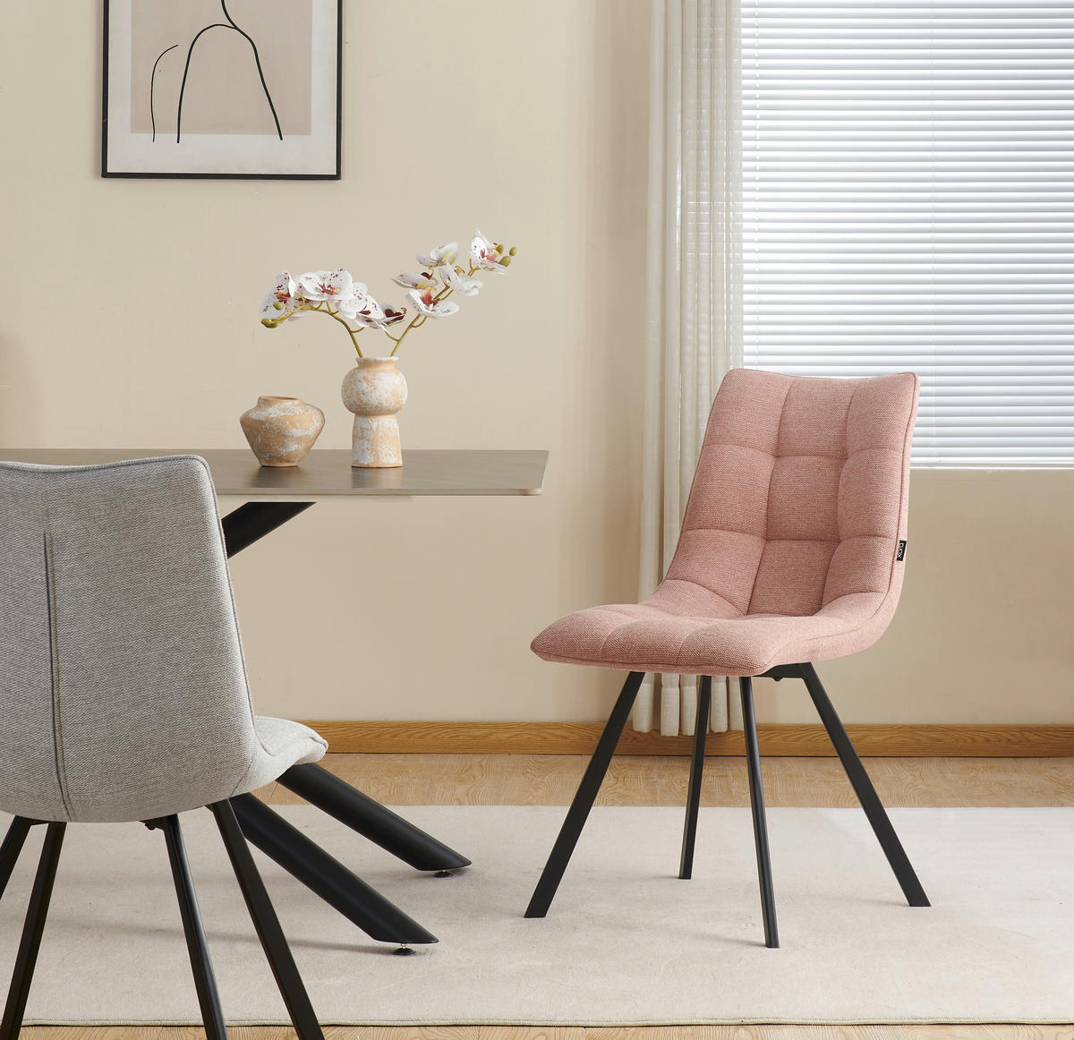 STUHL Leinenoptik Rosa, Schwarz  - Schwarz/Rosa, Design, Textil/Metall (47/86/61cm) - Xora