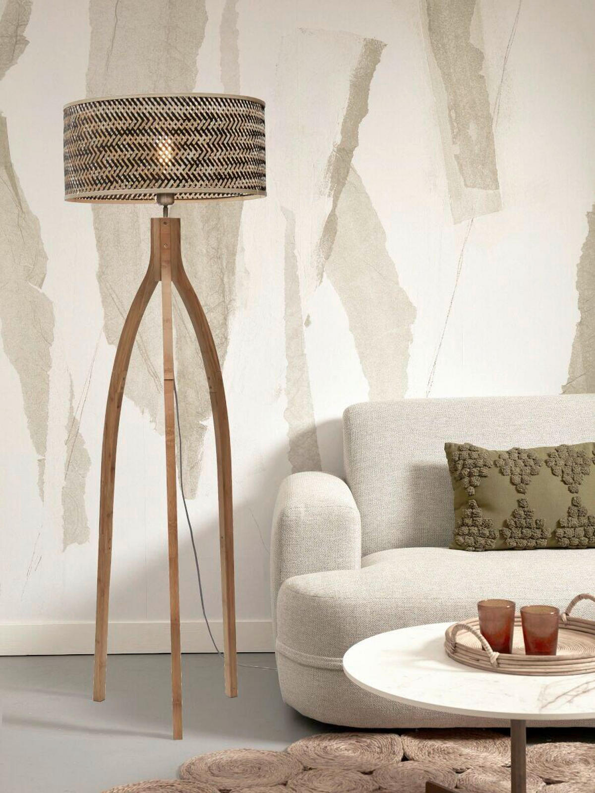 STOJACÍ LAMPA, 50/50/145 cm - černá/přírodní barvy, Trend (50/50/145cm) - Good & Mojo