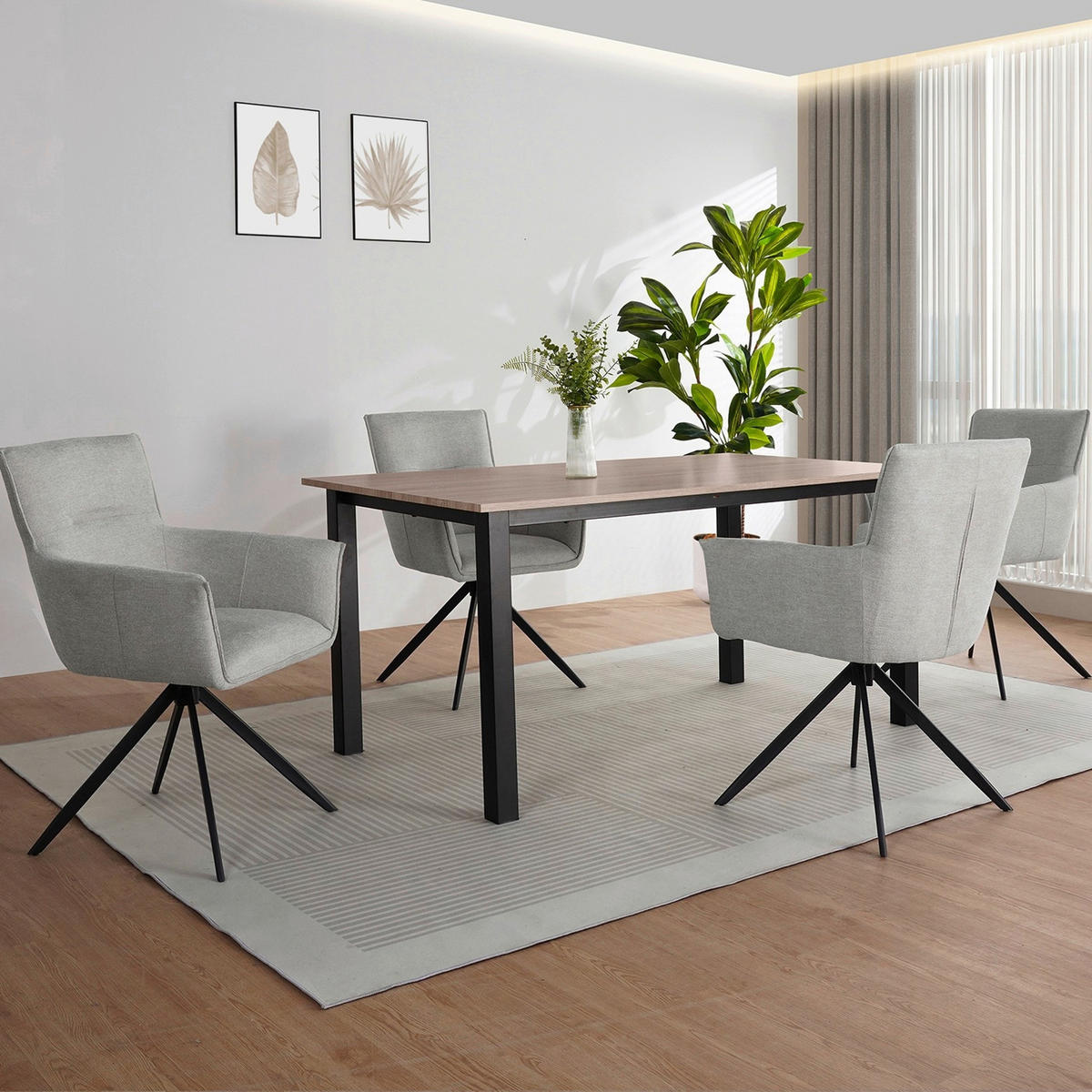 ESSTISCH 160/90/76 cm Nachbildung  Metall, Holzwerkstoff gastro- und objekttauglich rechteckig Eichefarben  - Eichefarben/Schwarz, MODERN, Holzwerkstoff/Metall (160/90/76cm) - MID.YOU