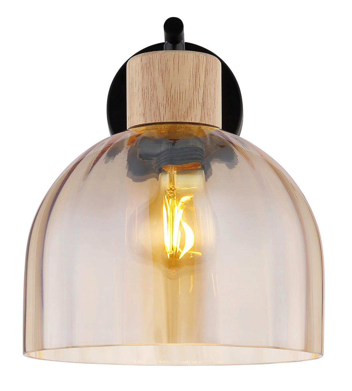 WANDLEUCHTE Swanson 20/23,5/24 cm  - Schwarz/Braun, Design, Glas/Holz (20/23,5/24cm) - Globo