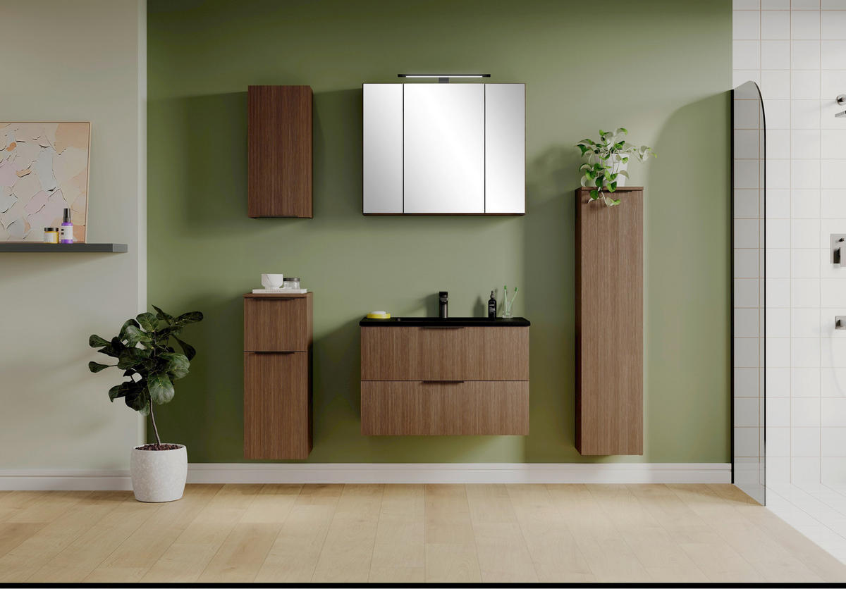BADEZIMMER 3-teilig  in 80 cm  - Dunkelbraun/Schwarz, Natur, Glas/Holzwerkstoff (80cm) - Held